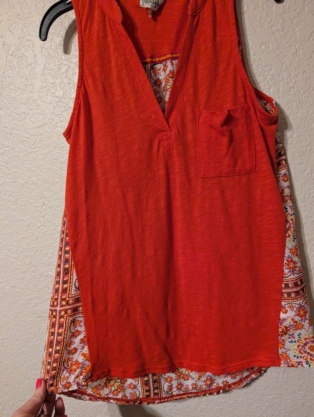 Porridge Orange & Floral Tile Patchwork Light Summer Sleeveless Top, Size XS - Picture 5 of 6